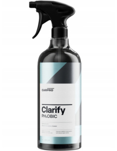 CarPro Clarify Phobic 1 litr – płyn do czyszczenia szyb z efektem hydrofobowym w białym opakowaniu