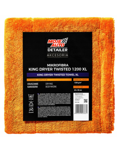 Moje Auto Detailer King Dryer XL mikrofibra do osuszania auta 60x90 cm 1200gsm splot Twisted Pile