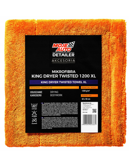 Moje Auto Detailer King Dryer XL mikrofibra do osuszania auta 60x90 cm 1200gsm splot Twisted Pile