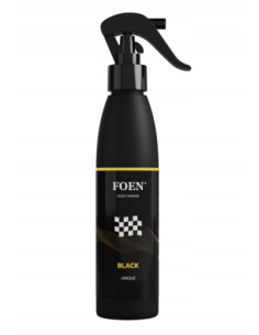 Foen Black perfumy do wnętrz 185 ml — czarna butelka z atomizerem, męski zapach o sportowej nucie