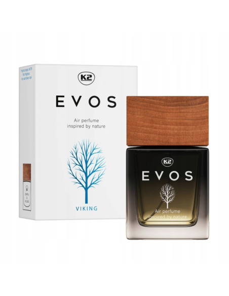 K2 Evos Viking perfumy samochodowe 50 ml w szklanym flakonie z drewnianym korkiem