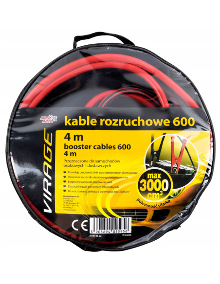 Kable rozruchowe Moje Auto Virage 600A 4 m do awaryjnego uruchamiania pojazdów
