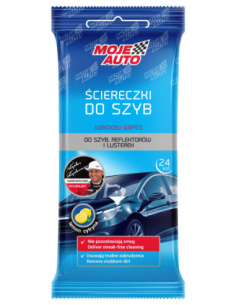 Opakowanie nawilżanych ściereczek Moje Auto do czyszczenia szyb i lusterek, 24 sztuki z zapachem cytryny