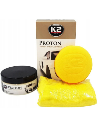K2 Proton twardy wosk carnauba 200g w puszce z gąbką aplikacyjną do ochrony lakieru samochodowego