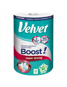 Velvet Boost ręcznik papierowy biały 3-warstwowy w giga rolce — 150 listków do uniwersalnego czyszczenia