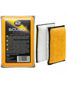K2 Scubo Scrub Pad – dwustronny pad czyszczący do wnętrza samochodu 13×8 cm biało-żółty
