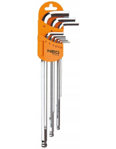 Zestaw kluczy imbusowych kulistych NEO Tools 09-525 9 sztuk w praktycznym opakowaniu