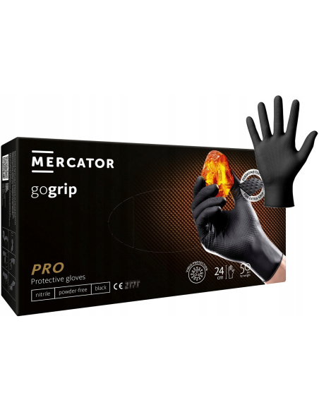Mercator GoGrip rękawice nitrylowe czarne z teksturą diamentową 3D do pracy z chemią detailingową