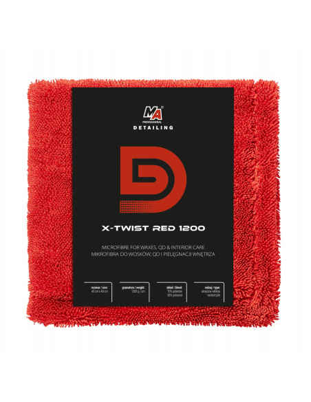 MA Professional X-TWIST RED ręcznik mikrofibry Twisted Pile 1200GSM 40x40cm do osuszania i aplikacji preparatów