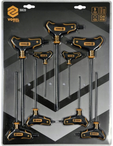 Klucze TORX trzpieniowe z rękojeścią 9 szt. VOREL | Kucar