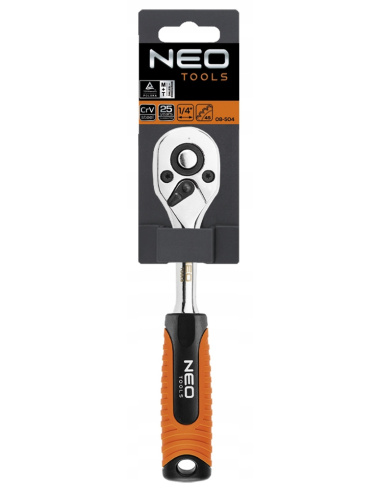 Grzechotka prosta NEO 08-504 1/4" 150mm 45 zębów stal CrV CrMo narzędzie ręczne montażowe