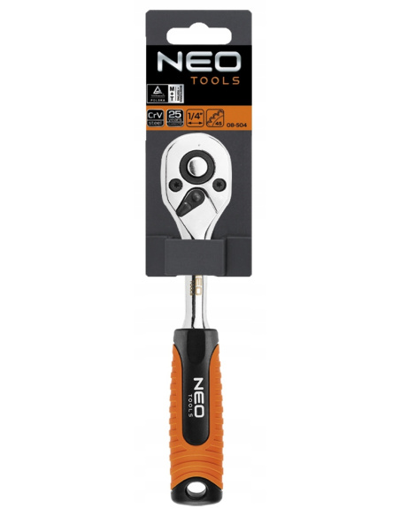 Grzechotka prosta NEO 08-504 1/4" 150mm 45 zębów stal CrV CrMo narzędzie ręczne montażowe
